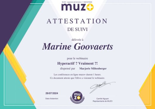 Hyperactivité, attestation de Marine Goovaerts